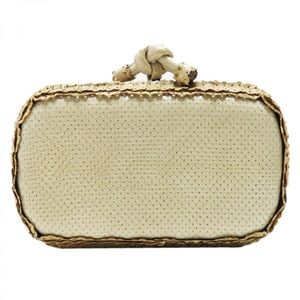 Bottega Veneta All Leather Knot Clutch Perforated Snakeskin RARE VINTAGE